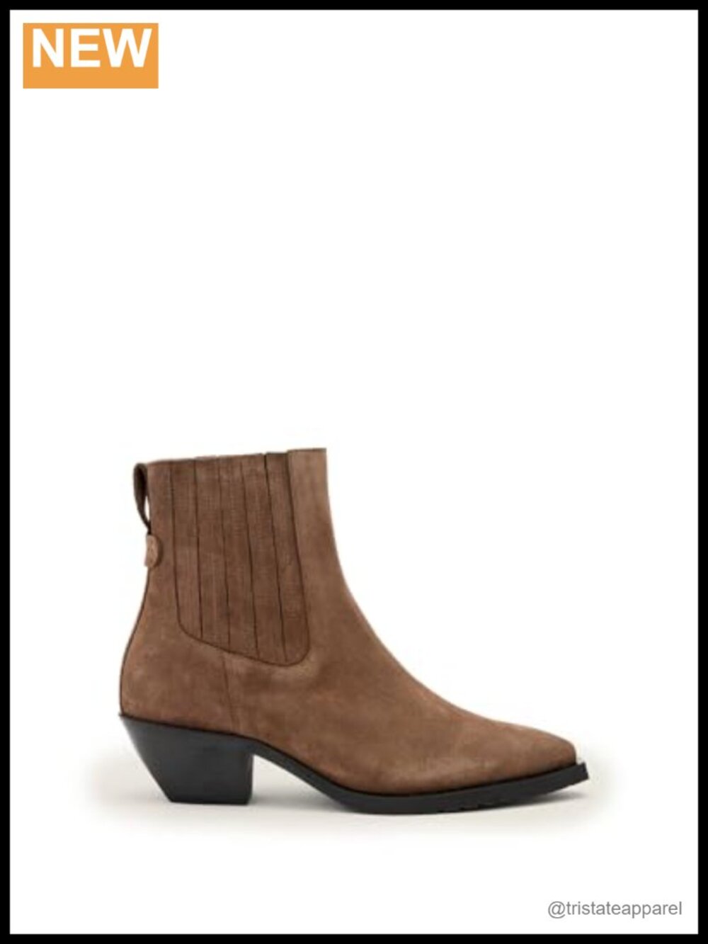 AllSaints Marcie Suede Ankle Boots Pointed Toe Block Heel Chelsea Pull-On